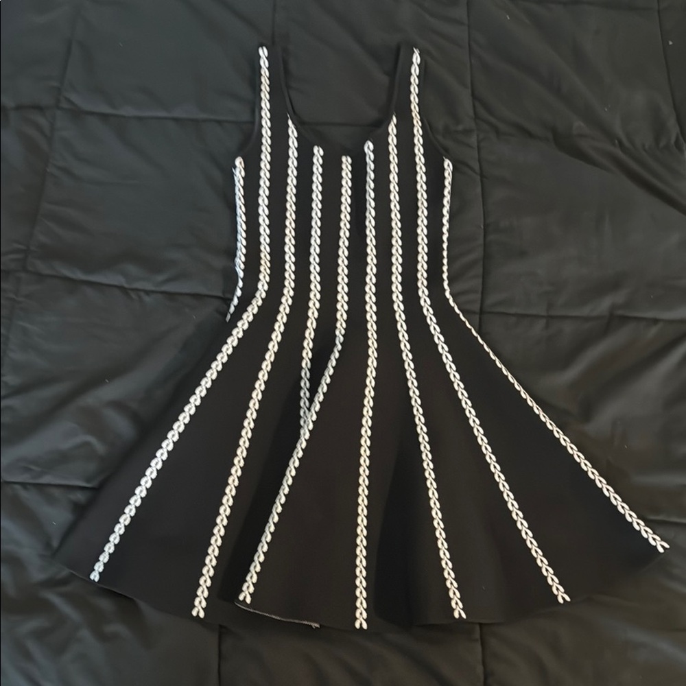 Bebe Black and White Fit and Flare Mini Dress